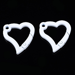 White Spray Painted Alloy Spring Gate Rings, Snap Clasps Ring, Cadmium Free & Nickel Free & Lead Free, Heart, White, 31x29x4mm, Hole: 3mm