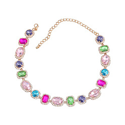 colorful Exaggerated European and American necklace with geometric glass diamond banquet accessories.