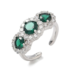 Морско-зеленый Латунные микро проложить манжеты кольца кубического циркония, круглые, долговечный, стойки покрытие, без свинца и без кадмия, платина, цвета морской волны, 9.5 мм