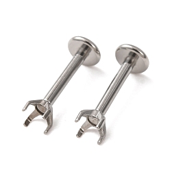Couleur Acier Inoxydable 304 paramètres de boucle d'oreille en acier inoxydable, pour strass pointu, couleur inox, 11x3.5x3.5mm, pin: 1 mm, s'adapter pour 3x3 mm strass