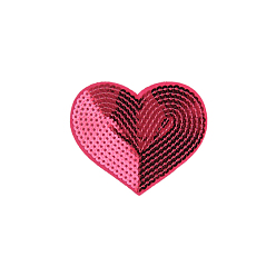 Deep Pink Computerized Embroidery Cloth Iron on/Sew on Patches, Costume Accessories, Paillette Appliques, Heart, Deep Pink, 71x84mm