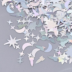 Silver Ornament Accessories, PVC Plastic Paillette/Sequins Beads, No Hole/Undrilled Beads, Mixed Shapes, Silver, 3~7.5x2~9x0.1mm