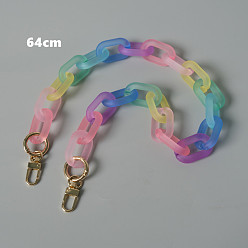 Colorful Acrylic Bag Handles, with Iron Clasp, for Bag Straps Replacement Accessories, Light Gold, Colorful, 64~66x2.3cm