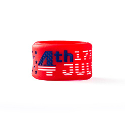 Red 4th of July Independence Day Theme Silicone Wide Band Rings for Men Women, Word, Red, US Size 7, 12mm, Inner Diameter: 17.3mm