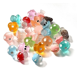 Couleur Mélangete 26 pièces 13 styles décoration de bureau champignon en résine lumineuse, brillent dans les ornements sombres, couleur mixte, 11.5~16.5x14~24.5mm, 2 pcs / style