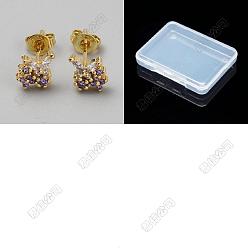 Golden 1 Pair Brass Micro Pave Cubic Zirconia Stud Earrings, Butterfly, Golden, 9x7.5mm