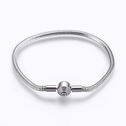 Stainless Steel Color 304 Stainless Steel European Style Bracelet Making, with Clasps, Flat Round, Stainless Steel Color, 6-1/4 inch(160mm), 3mm