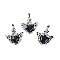 Синий Драгоценный Камень Синтетический синий авантюрин подвески, с реечной обшивкой латунными выводами, платина, без кадмия и без свинца, сердце, 33x32.5x6.5 мм, отверстие : 5x8 мм