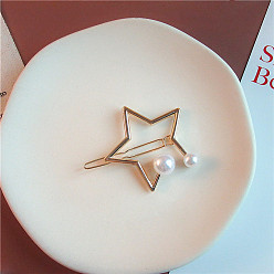 Pentagram Charming Pearl Frog Hair Clip for Girls - Cute Heart-shaped Barrette with Minimalist Japanese Style