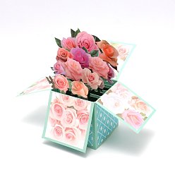 Flower 3D Pop Up Flower Bouquet Box Greeting Card, with Envelopes, for Mother’s Day Thanksgiving Festive Gift Supplies, Rose Pattern, 169x160x3mm