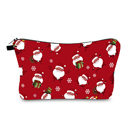 Santa Claus Christmas Polyester Waterpoof Makeup Storage Bag, Multi-functional Travel Toilet Bag, Clutch Bag with Zipper for Women, Santa Claus, 22x13.5cm