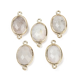 Лунный Камень Подвески с граненым соединителем из натурального лунного камня, покрытие стойки латунные овальные звенья, золотые, 22.5~23x13.5~14x6 мм, отверстие : 1.4 мм