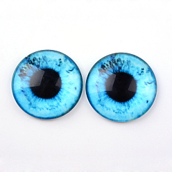Deep Sky Blue Glass Cabochons for DIY Projects, Half Round/Dome with Dragon Eye Pattern, Deep Sky Blue, 10x3.5mm
