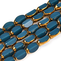 Steel Blue Electroplate Opaque Color Glass Beads Strands, Faceted, Oval, Steel Blue, 7x4.5x3.5mm, Hole: 1mm, about 50pcs/strand, 12.99''(33cm)