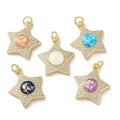 Mixed Color Brass Micro Pave Clear Cubic Zirconia Pendants, with Enamel, Shell and Jump Ring, Real 18K Gold Plated, Flat Round with Cross, Mixed Color, 19x17x4.5mm, Hole: 3.6mm