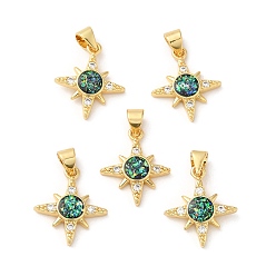 Real 18K Gold Plated Rack Plating Brass Micro Pave Cubic Zirconia with Synthetic Opal Pendants, with Jump Ring, Lead Free & Cadmium Free, Long-Lasting Plated, Star, Real 18K Gold Plated, 18x15.5x3mm, Hole: 5x3.4mm
