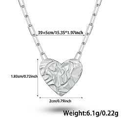 Platinum Heart Rhodium Plated Sterling Silver Paperclip Chains Pendant Necklaces for Women, Platinum, 15.35 inch(39cm)