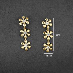 Doré  Boucles d'oreilles puces en argent sterling serties de micro-pavés de zirconiums cubiques en forme de fleur pour femmes, or, 925mm