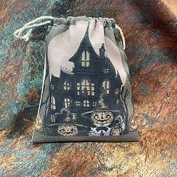 Building Rectangle Canvas Cloth Tarot Cards Storage Pouches, Jewelry Drawstring Storage Bags, for Witchcraft Articles Storage, Building, 18x13cm