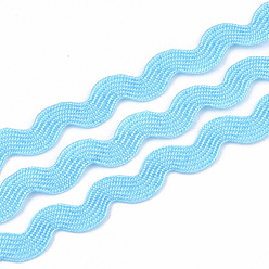 Light Sky Blue Polypropylene Fiber Ribbons, Wave Shape, Light Sky Blue, 7~8mm, 15yard/bundle, 6bundles/bag