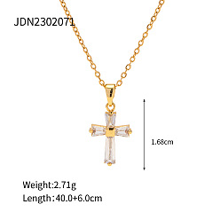 JDN2302071 18K Gold Stainless Steel Inlaid White Zircon Square Geometric Pendant Necklace Not Fading Niche Jewelry