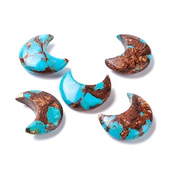 Synthetic Turquoise Assembled Natural Bronzite & Synthetic Turquoise Cabochons, Moon, 30x25x9mm
