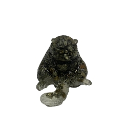 Pyrite Resin Cat Figurines, with Natural Pyrite Chips inside Statues for Home Office Decorations, 25x30x30mm