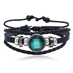 Gemini Zodiac Constellation Couples Leather Bracelet - DIY Multilayer Braided Night Sky Starry Handmade Jewelry