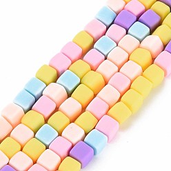 Mixed Color Handmade Polymer Clay Beads Strands, Cube, Mixed Color, 6x6x6mm, Hole: 1.2mm, about 62pcs/strand, 14.84 inch~15.75 inch(37.7cm~40cm)