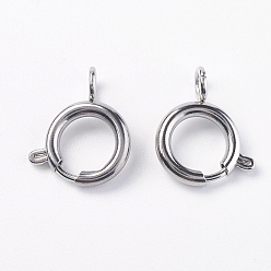 Stainless Steel Color 304 Stainless Steel Smooth Surface Spring Ring Clasps, Stainless Steel Color, 12.5x2.5mm, Hole: 2.5mm