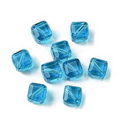 Deep Sky Blue Glass Imitation Austrian Crystal Beads, Faceted, Square, Deep Sky Blue, 7x7x7mm, Hole: 0.9mm