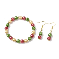 Coloré Kits de bracelets extensibles et de boucles d'oreilles pendantes en perles de verre, bijoux en alliage pour femmes, colorées, 45x8.5mm