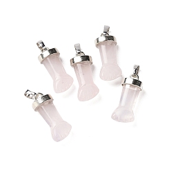 Rose Quartz Natural Rose Quartz Pendants, Figa Hand Charms, with Platinum Tone Brass Findings, 19~24x9~10x6mm, Hole: 4X7mm