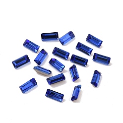 Capri Blue Glass Rhinestone Cabochons, Pointed Back & Silver Back Plated, Rectangle, Capri Blue, 7x3x2mm