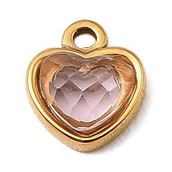 Розовый 304 подвески из нержавеющей стали, со стразами, сердце прелести, граненые, золотые, светло-розовый, 9x8x3.5 мм, отверстие : 1.2 мм