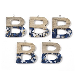 Letter B Кулоны из непрозрачной смолы и дерева, буквы, с платиновой петлей, В письме, 37.5~45x11~53x6 мм, отверстие : 2 мм