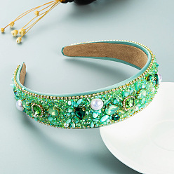 Green Fashion Crystal Bead Chain Rhinestone Headband - Street Snap Hairpin for Women.