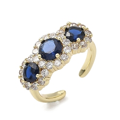 Прусский Синий Латунные микро проложить манжеты кольца кубического циркония, круглые, долговечный, стойки покрытие, без свинца и без кадмия, реальный 18 k позолоченный, берлинская лазурь, 9.5 мм