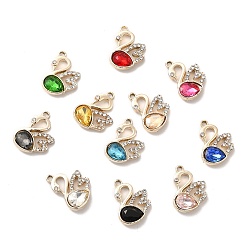 Mixed Color UV Plating Alloy Pendants, with Crystal Rhinestone and Glass, Golden, Swan Charms, Mixed Color, 19.5x15x5mm, Hole: 1.5mm