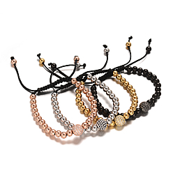 Couleur Mélangete Rondes bracelets tressés de perles 304 en acier inoxydable, avec accessoire zircone cubique micro pave en laiton, couleur mixte, 50~90mm