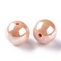 PeachPuff Opaque Acrylic Beads, AB Color Plated, Round, PeachPuff, 20x19mm, Hole: 2~3mm, about 111pcs/500g