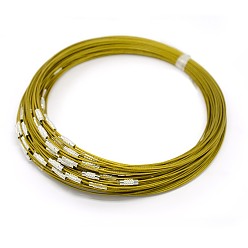 Gold 201 Stainless Steel Wire Necklace Cord, Nice for DIY Jewelry Making, with Brass Screw Clasp, Gold, 17.5 inch, 1mm, clasp: 12x4mm