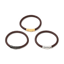 Mixed Color Leather Braided Cord Bracelet with 304 Stainless Steel Clasp for Men Women, Coconut Brown, Mixed Color, 8-1/2 inch(21.5cm)