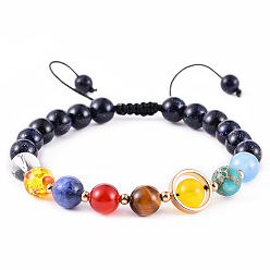 Eight Planets 02 Natural Agate Adjustable Bracelet with Eight Planets of the Solar System Design