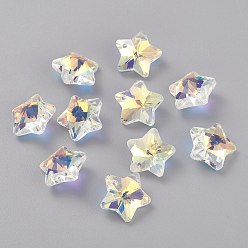 Clear AB Electroplate Glass Charms, Faceted, Star, Clear AB, 13x13.5x7mm, Hole: 1.2mm