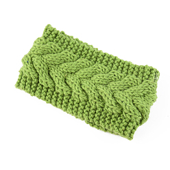 Yellow Green Polyacrylonitrile Fiber Yarn Warmer Headbands, Soft Stretch Thick Cable Knit Head Wrap for Women, Yellow Green, 210x110mm