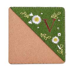 Letter V Embroidery Corner Bookmarks, Personalized Hand Embroidered Bookmark, Flower Felt Triangle Corner Page Marker, for Book Reading Lovers Teachers, Square, Letter.V, 95x95mm