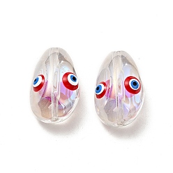 Red Transparent Glass Beads, with Enamel, Teardop with Evil Eye Pattern, Red, 20.5x13x10mm, Hole: 1.2mm