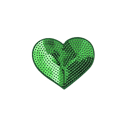Green Computerized Embroidery Cloth Iron on/Sew on Patches, Costume Accessories, Paillette Appliques, Heart, Green, 71x84mm