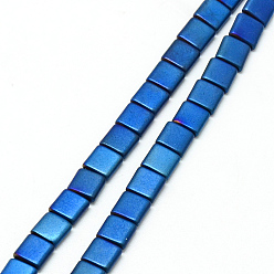 Blue Plated Electroplate Non-magnetic Synthetic Hematite Multui-Strand Links, Matte, Square, Blue Plated, 5x5x2mm, Hole: 1mm, about 78pcs/strand, 15.7 inch